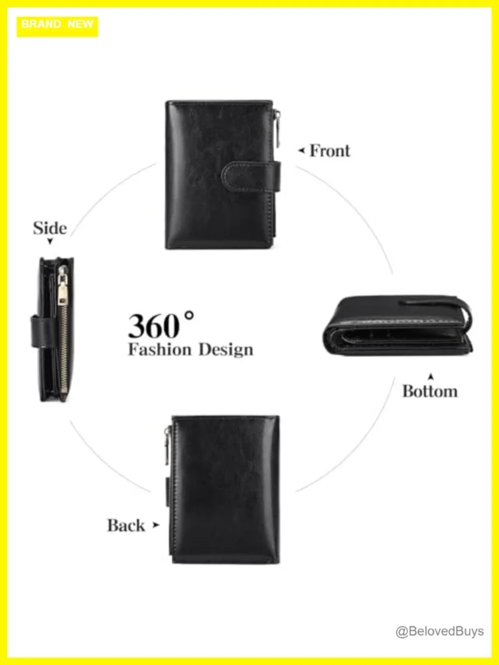 Womens Vegan Leather RFID Blocking Bifold Wallet with Zipper Pocket